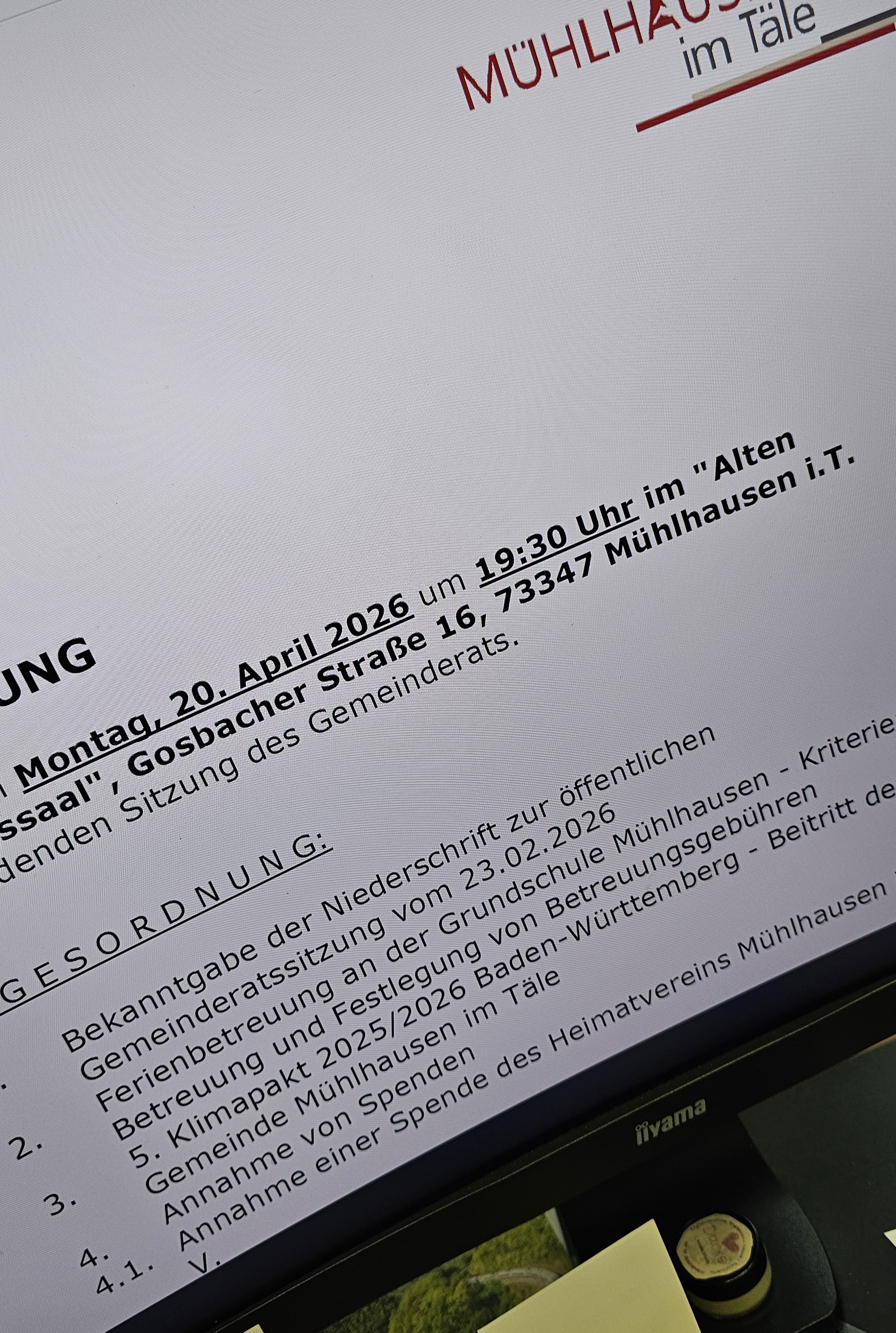 öffentliche Gemeinderatssitzung 20.04.2026