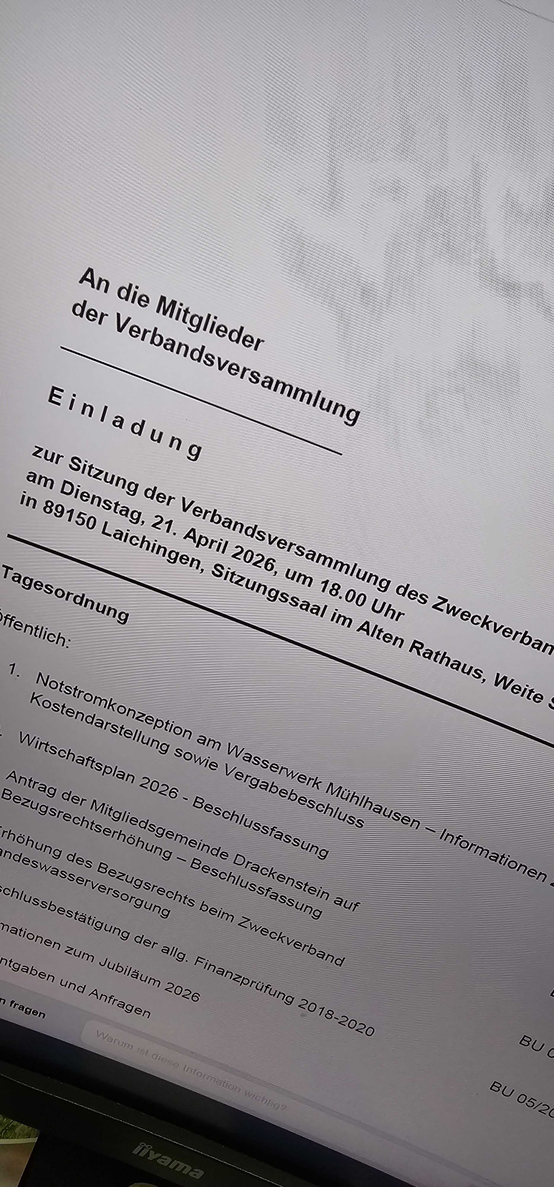 Verbandsversammlung Albwasserversorgungsgruppe II am 21.04.2026